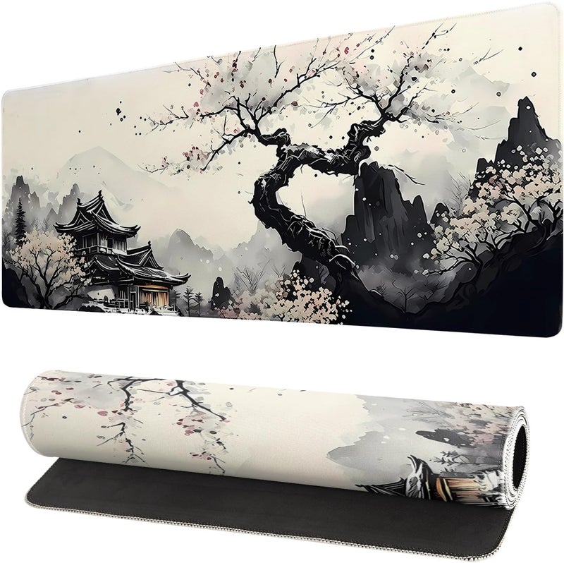 Brecoy Extended Gaming Mouse Pad, Large Gaming Mouse Waterproof with Stitched Edges, Non-Slip Desktop Pad for Home and Office, Level Up Your 31.5x11.8 Inch… (wash Painting) - Image 1